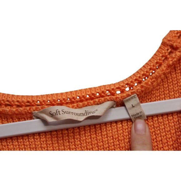 Soft Surroundings Sleeveless Sweater Large Pastel Orange Crochet Knit Boho Beach - Picture 7 of 11